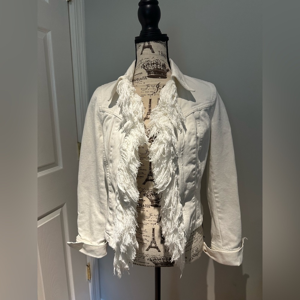 RICHMOND Women's White Denim Fringe Jacket—Size 8